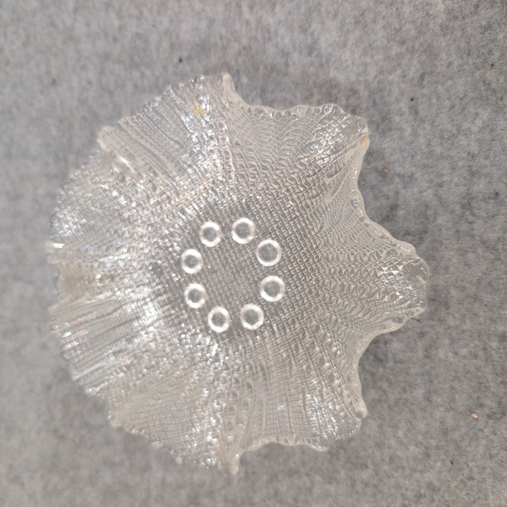 Vintage Clear Textured Ruffled Glass Bowls Set of 3 Bubble Base Trinket Dishes - Picture 7 of 8
